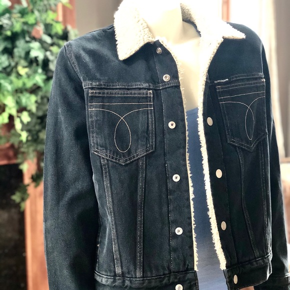 calvin klein black denim trucker jacket